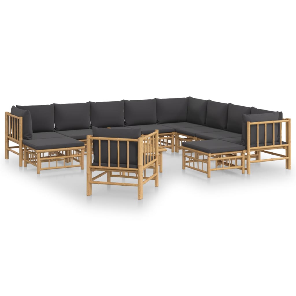 8720845745547_a_en_hd_1 vidaXL 12 Piece Garden Lounge Set with Dark Grey Cushions  Bamboo - Image 2