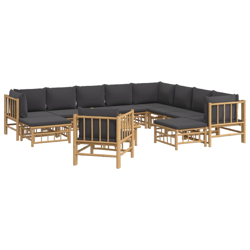 8720845745547_g_en_hd_1 vidaXL 12 Piece Garden Lounge Set with Dark Grey Cushions  Bamboo - Image 3