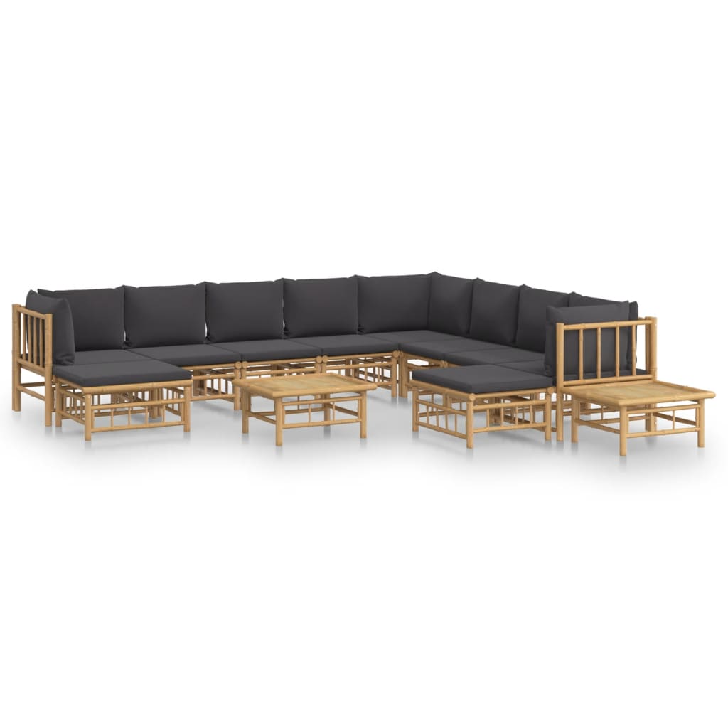 8720845745554_a_en_hd_1 vidaXL 12 Piece Garden Lounge Set with Dark Grey Cushions  Bamboo - Image 2