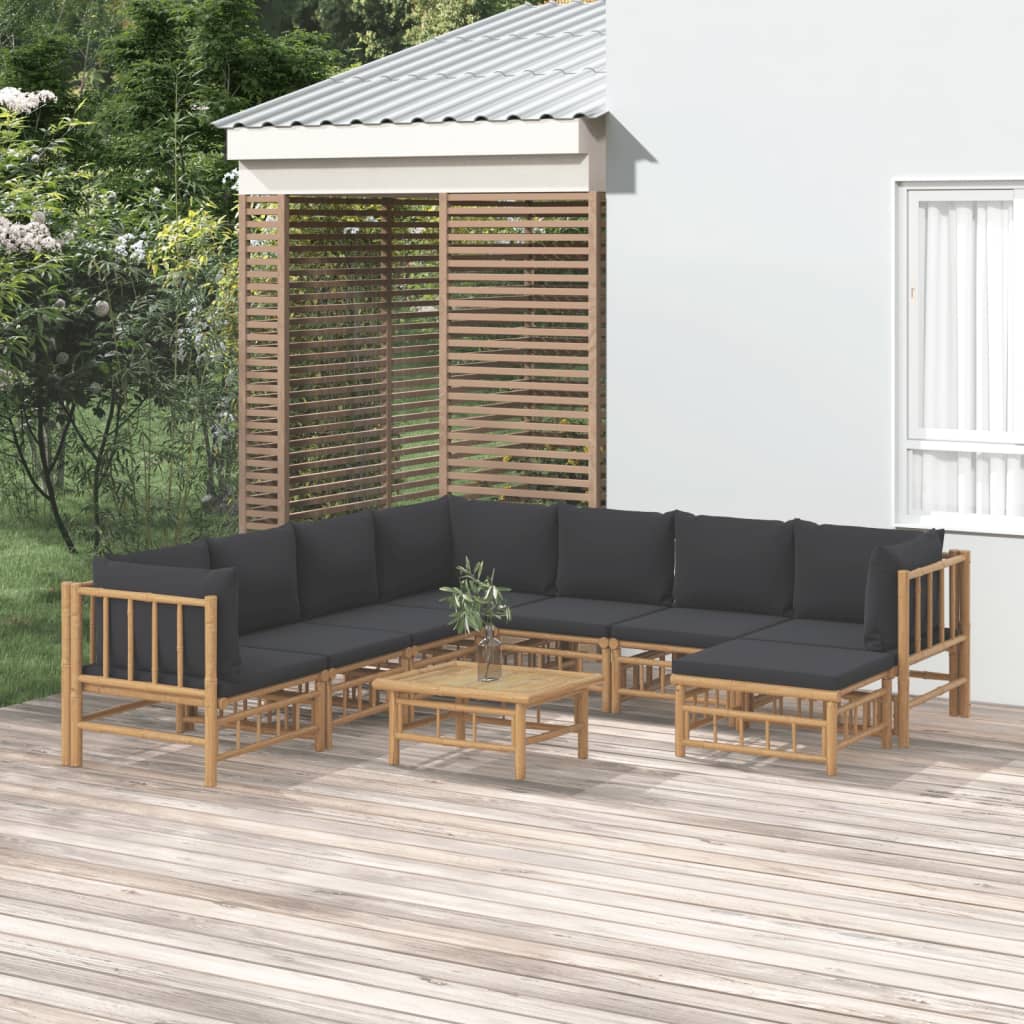 8720845745561_m_en_hd_1 vidaXL 9 Piece Garden Lounge Set with Dark Grey Cushions Bamboo - Image 1