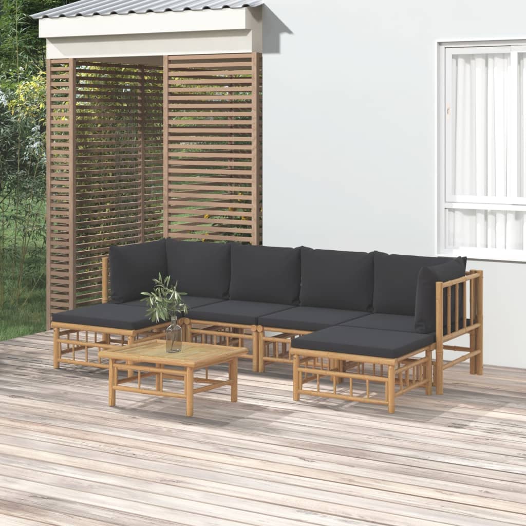 8720845745578_m_en_hd_1 vidaXL 7 Piece Garden Lounge Set with Dark Grey Cushions Bamboo - Image 1
