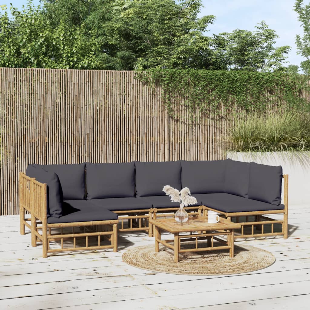 8720845745585_m_en_hd_1 vidaXL 7 Piece Garden Lounge Set with Dark Grey Cushions Bamboo - Image 1