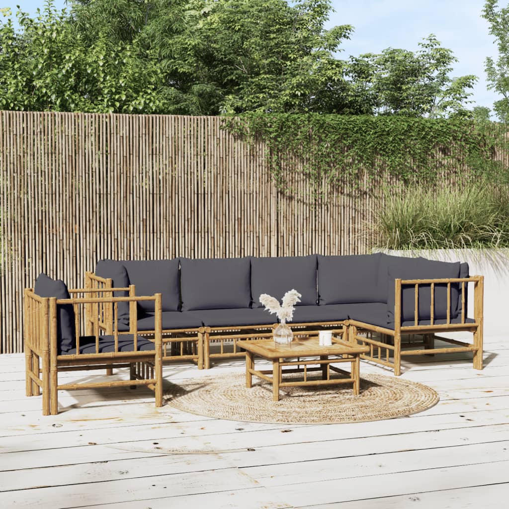 vidaXL 7 Piece Garden Lounge Set with Dark Grey Cushions  Bamboo