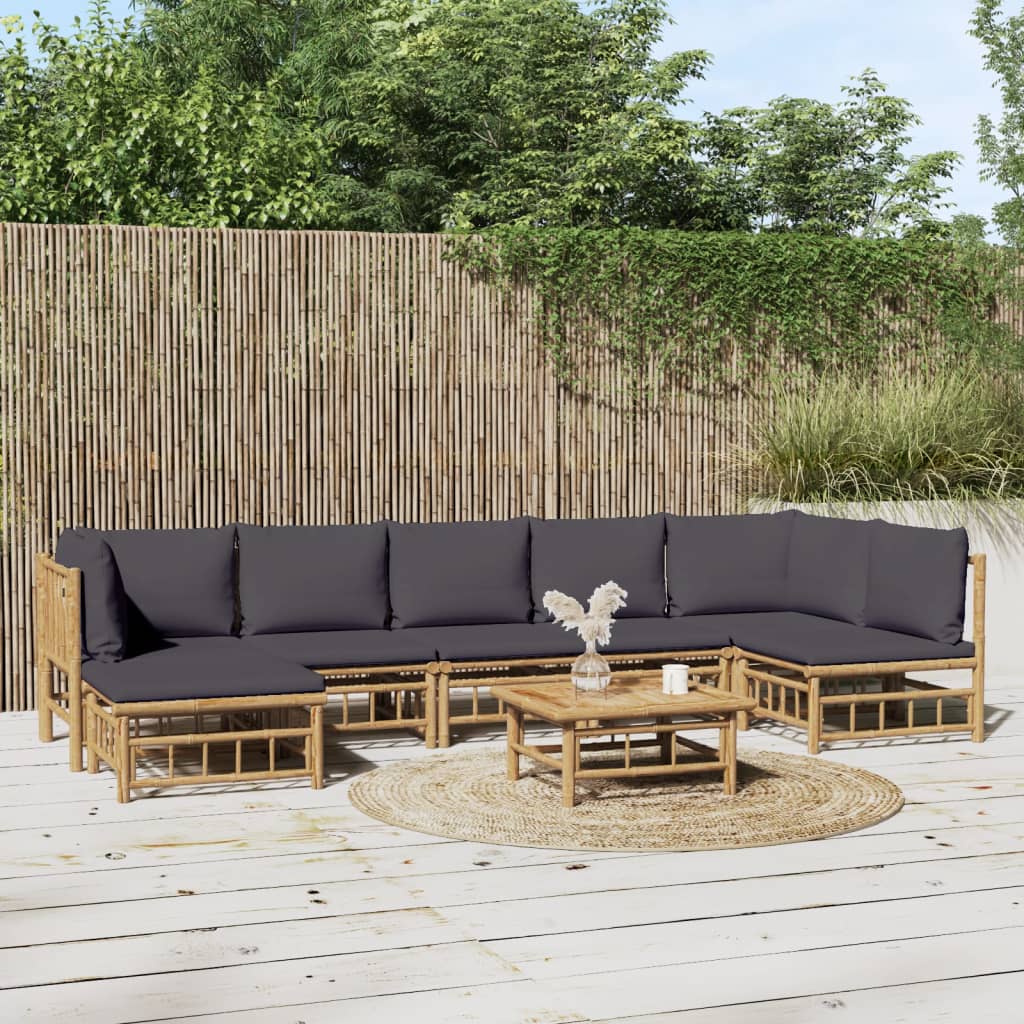 vidaXL 8 Piece Garden Lounge Set with Dark Grey Cushions  Bamboo