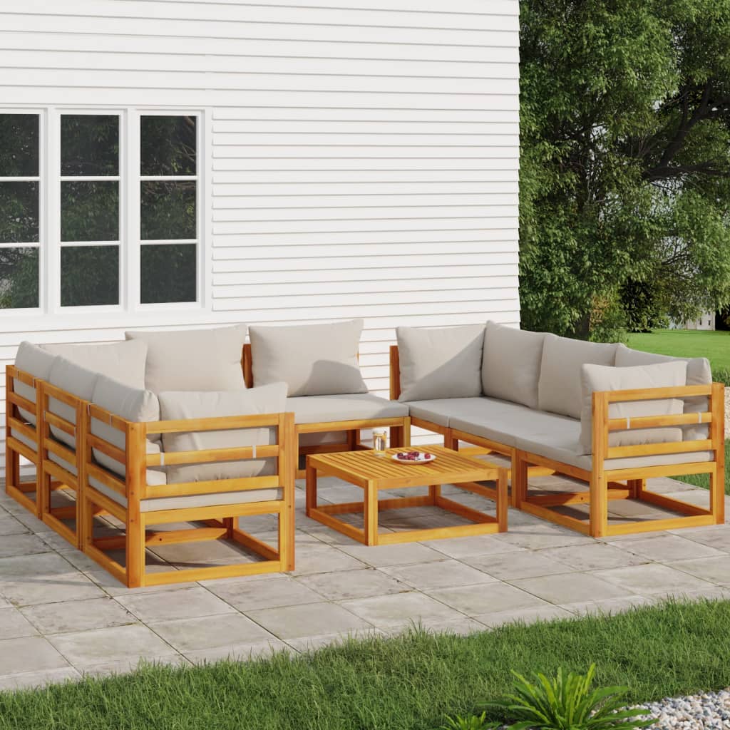 vidaXL 9 Piece Garden Lounge Set with Light Grey Cushions Solid Wood