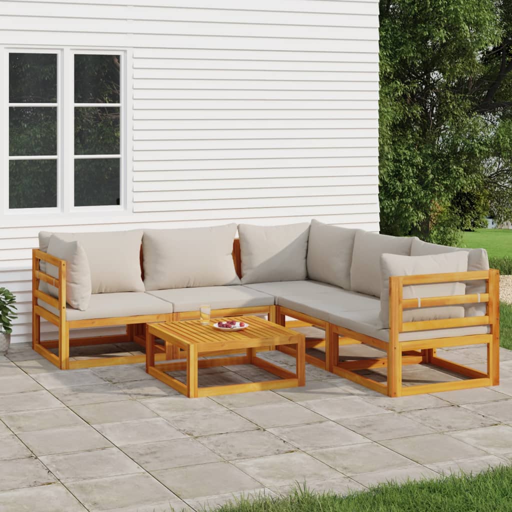vidaXL 6 Piece Garden Lounge Set with Light Grey Cushions Solid Wood