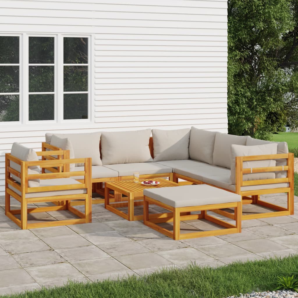 vidaXL 8 Piece Garden Lounge Set with Light Grey Cushions Solid Wood