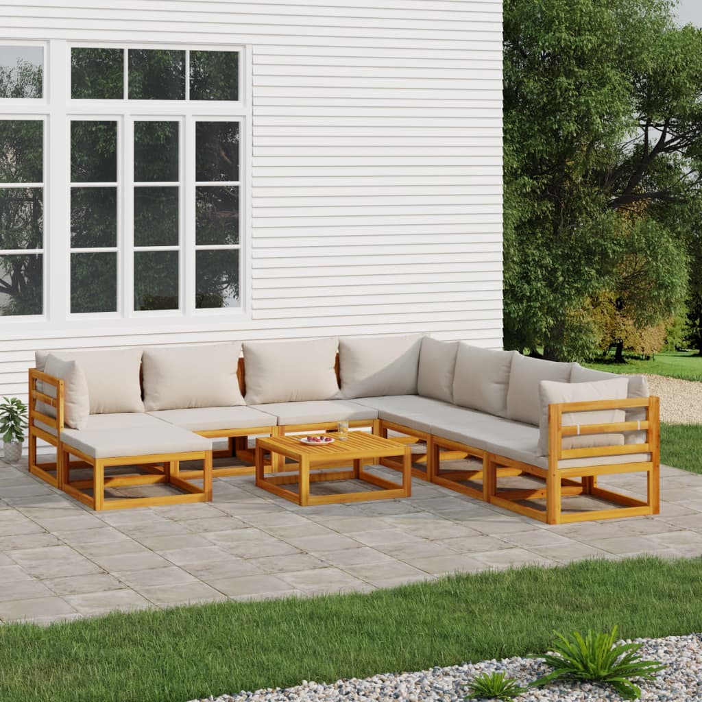 8720845746247_m_en_hd_1 vidaXL 9 Piece Garden Lounge Set with Light Grey Cushions Solid Wood - Image 1