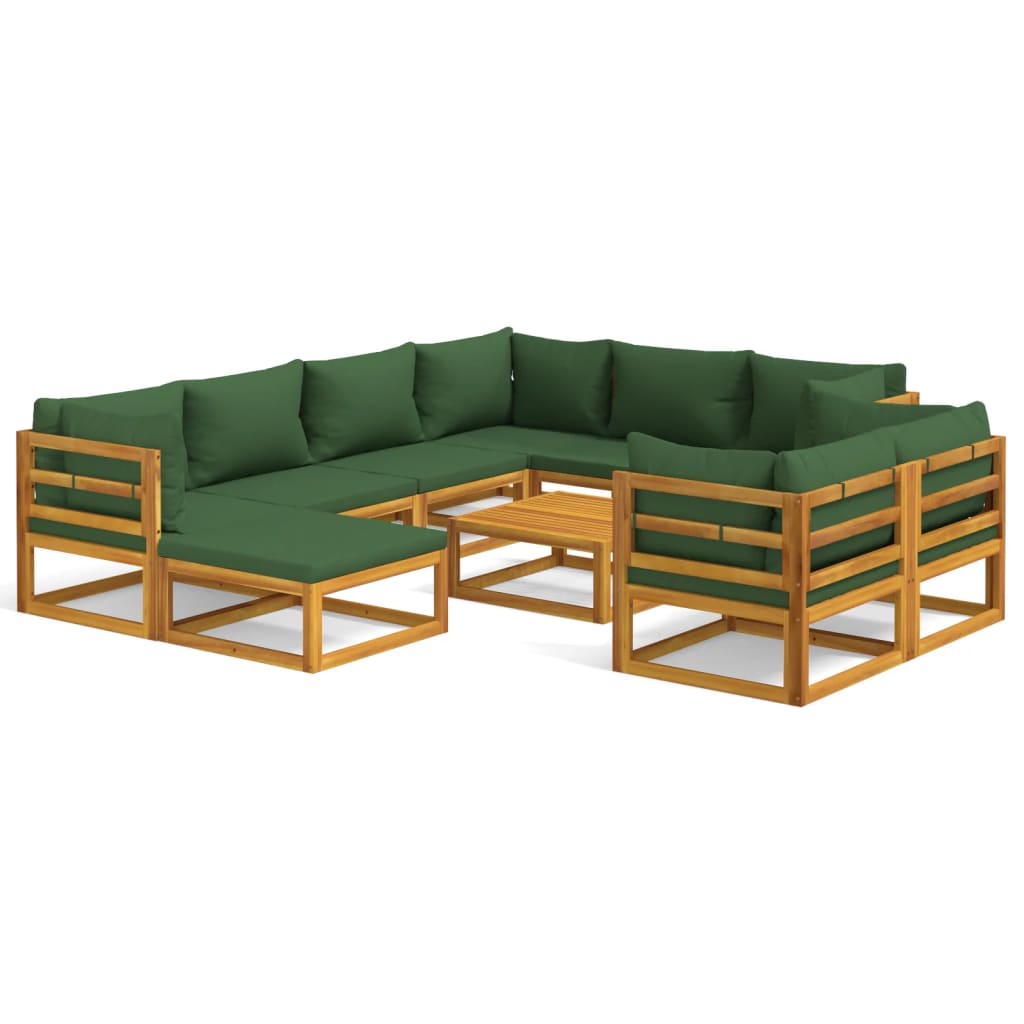 8720845746513_a_en_hd_1 vidaXL 10 Piece Garden Lounge Set with Green Cushions Solid Wood - Image 2