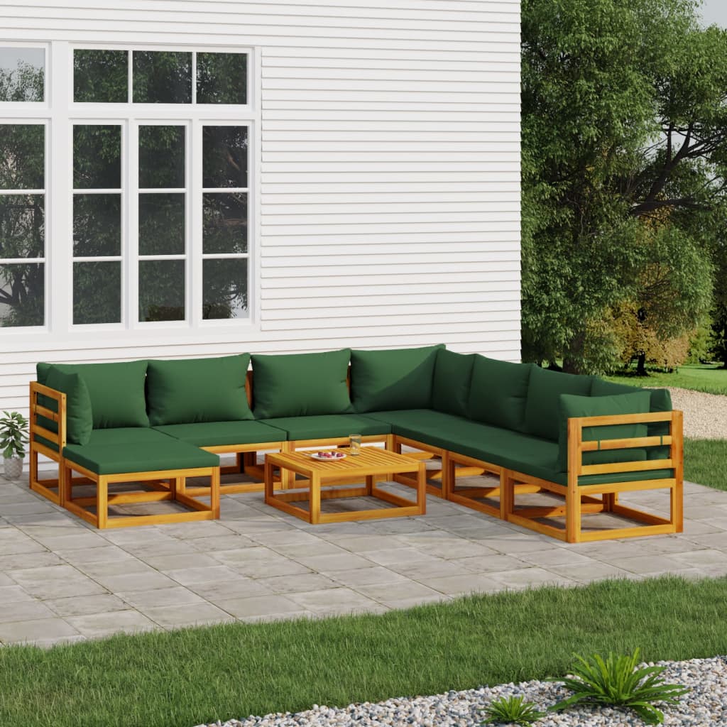 8720845746551_m_en_hd_1 vidaXL 9 Piece Garden Lounge Set with Green Cushions Solid Wood - Image 1