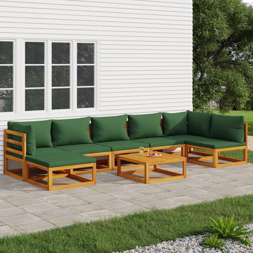 vidaXL 8 Piece Garden Lounge Set with Green Cushions Solid Wood