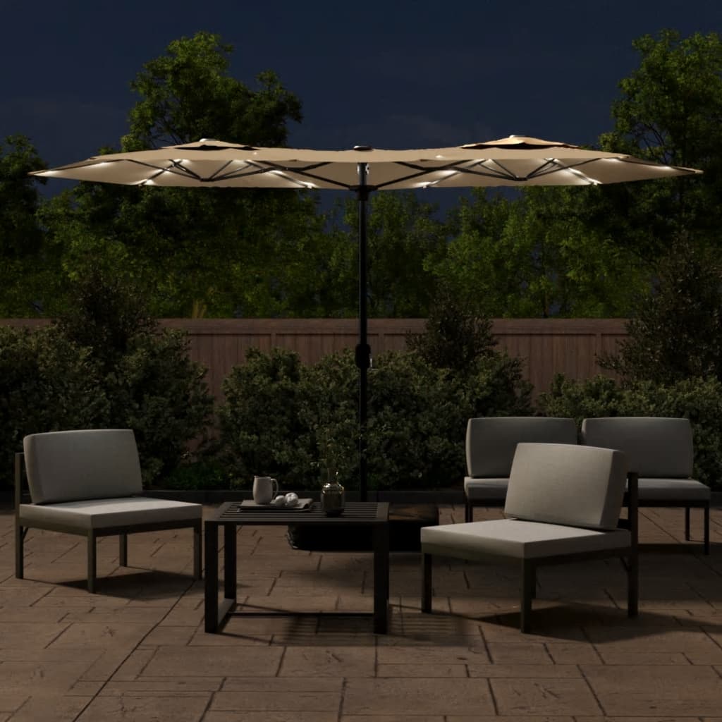 8720845748562_g_en_hd_1 vidaXL Double-Head Garden Parasol with LEDs Taupe 316x145 cm - Image 3