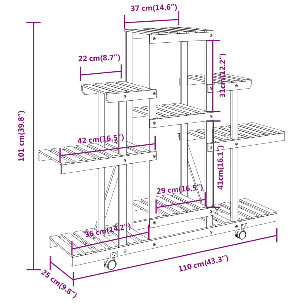 8720845755386_g_en_hd_6 vidaXL Flower Stand with Wheels 110x25x101 cm Solid Wood Fir - Image 8