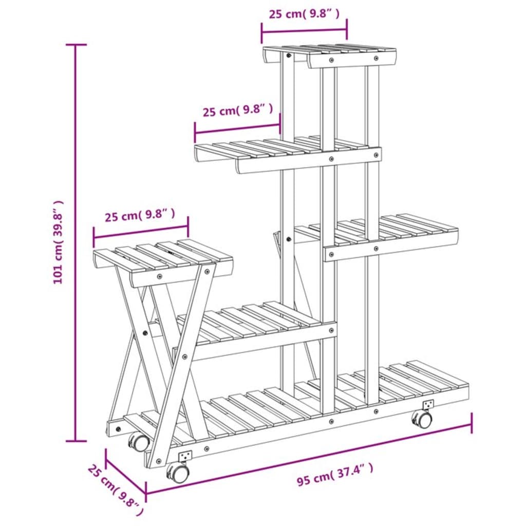 8720845755676_g_en_hd_6 vidaXL Flower Stand with Wheels 95x25x101 cm Solid Wood Fir - Image 8