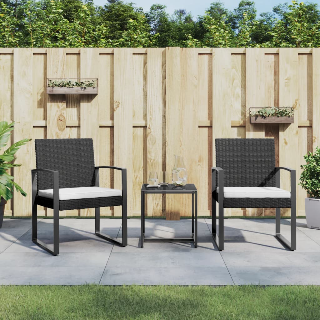 vidaXL 3 piece Garden Dining Set with Cushions Black PP Rattan