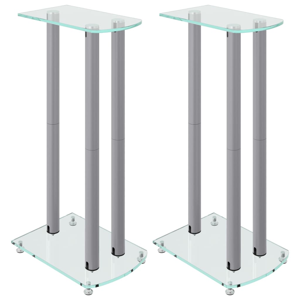 8720845762728_a_en_hd_1 vidaXL Speaker Stands 2 pcs Silver Tempered Glass 3 Pillars Design - Image 2
