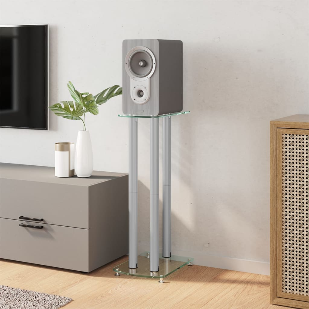 8720845762728_g_en_hd_1 vidaXL Speaker Stands 2 pcs Silver Tempered Glass 3 Pillars Design - Image 3