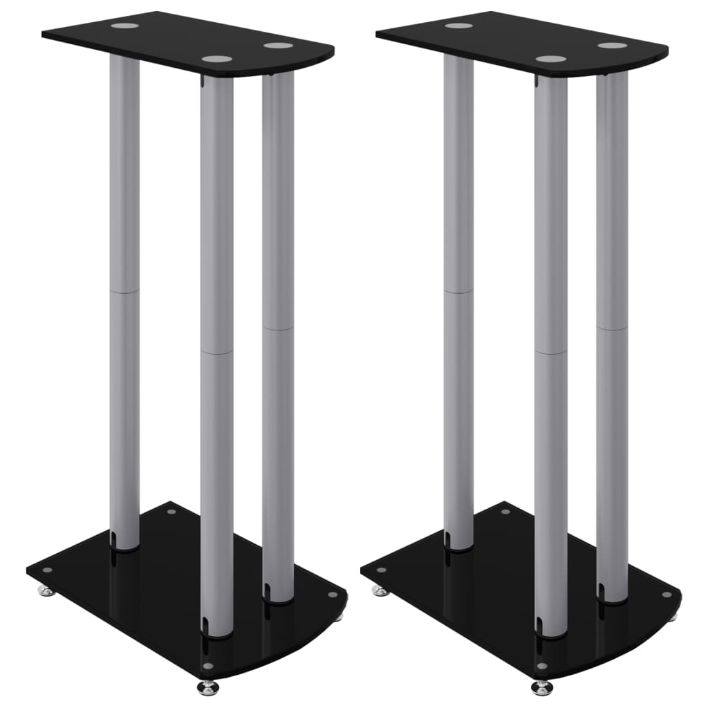 8720845762735_a_en_hd_1 vidaXL Speaker Stands 2pcs Black&Silver Tempered Glass 3 Pillars Design - Image 2