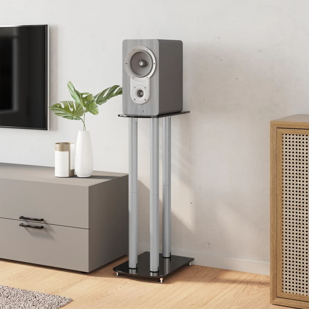 8720845762735_g_en_hd_1 vidaXL Speaker Stands 2pcs Black&Silver Tempered Glass 3 Pillars Design - Image 3