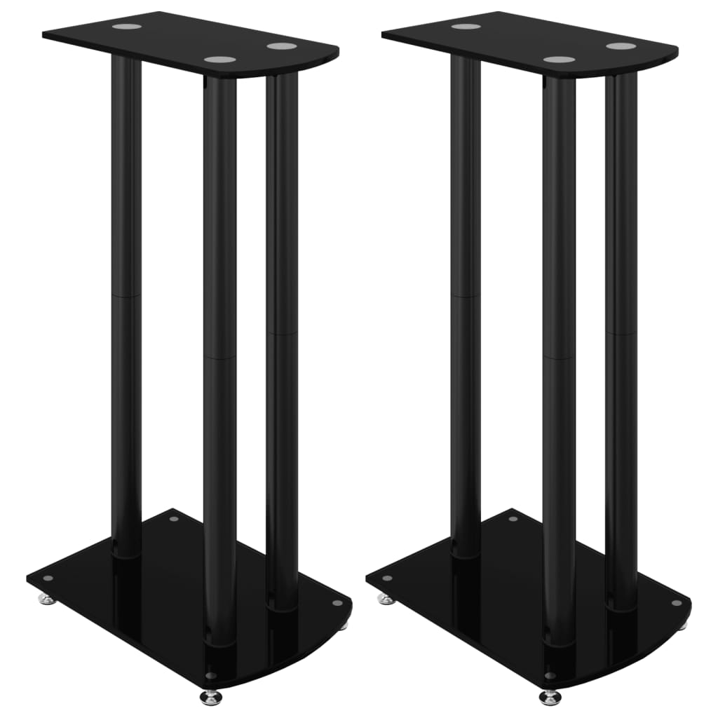 8720845762742_a_en_hd_1 vidaXL Speaker Stands 2 pcs Black Tempered Glass 3 Pillars Design - Image 2