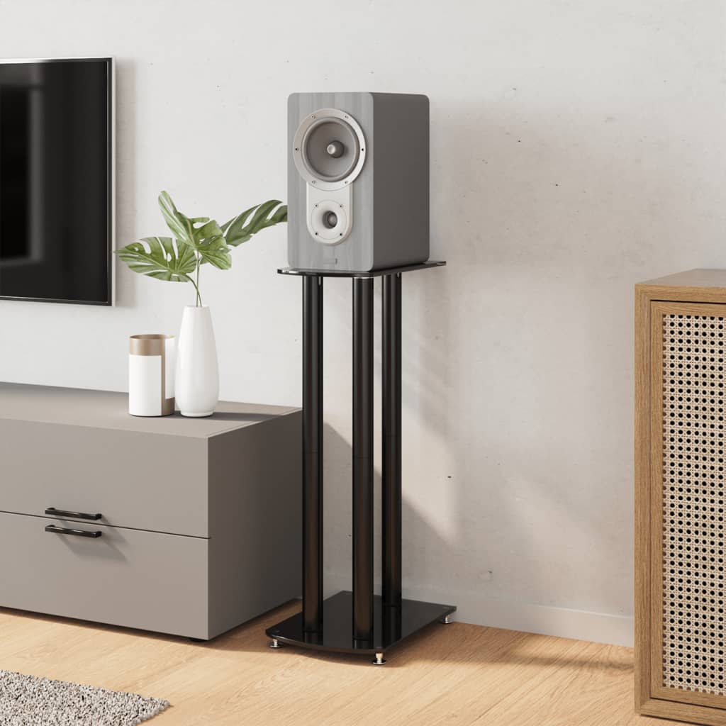 8720845762742_g_en_hd_1 vidaXL Speaker Stands 2 pcs Black Tempered Glass 3 Pillars Design - Image 3