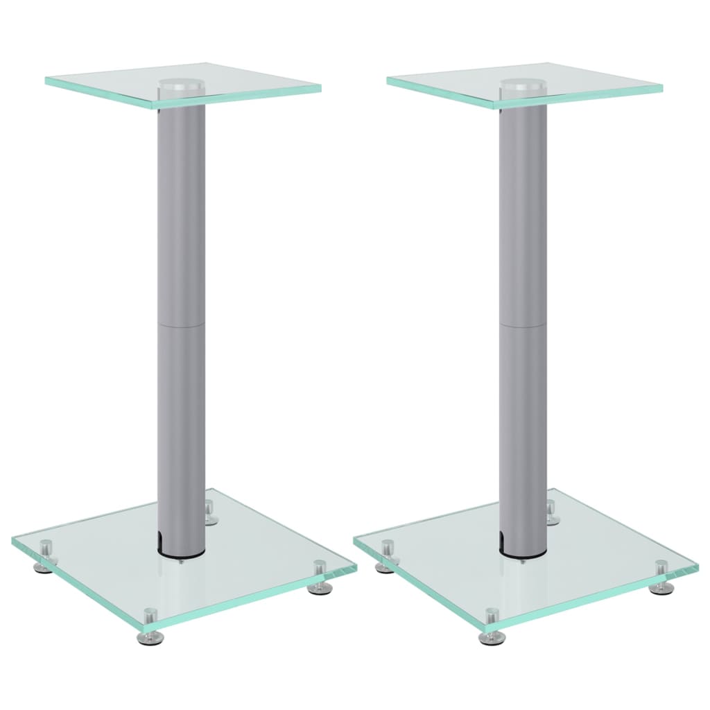 8720845762797_a_en_hd_1 vidaXL Speaker Stands 2 pcs Silver Tempered Glass 1 Pillar Design - Image 2