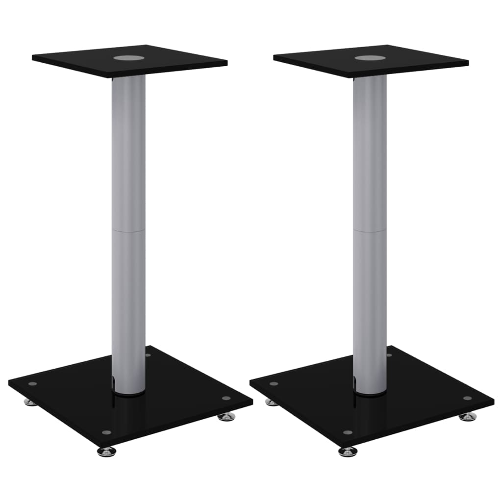 8720845762803_a_en_hd_1 vidaXL Speaker Stands 2 pcs Black&Silver Tempered Glass 1 Pillar Design - Image 2