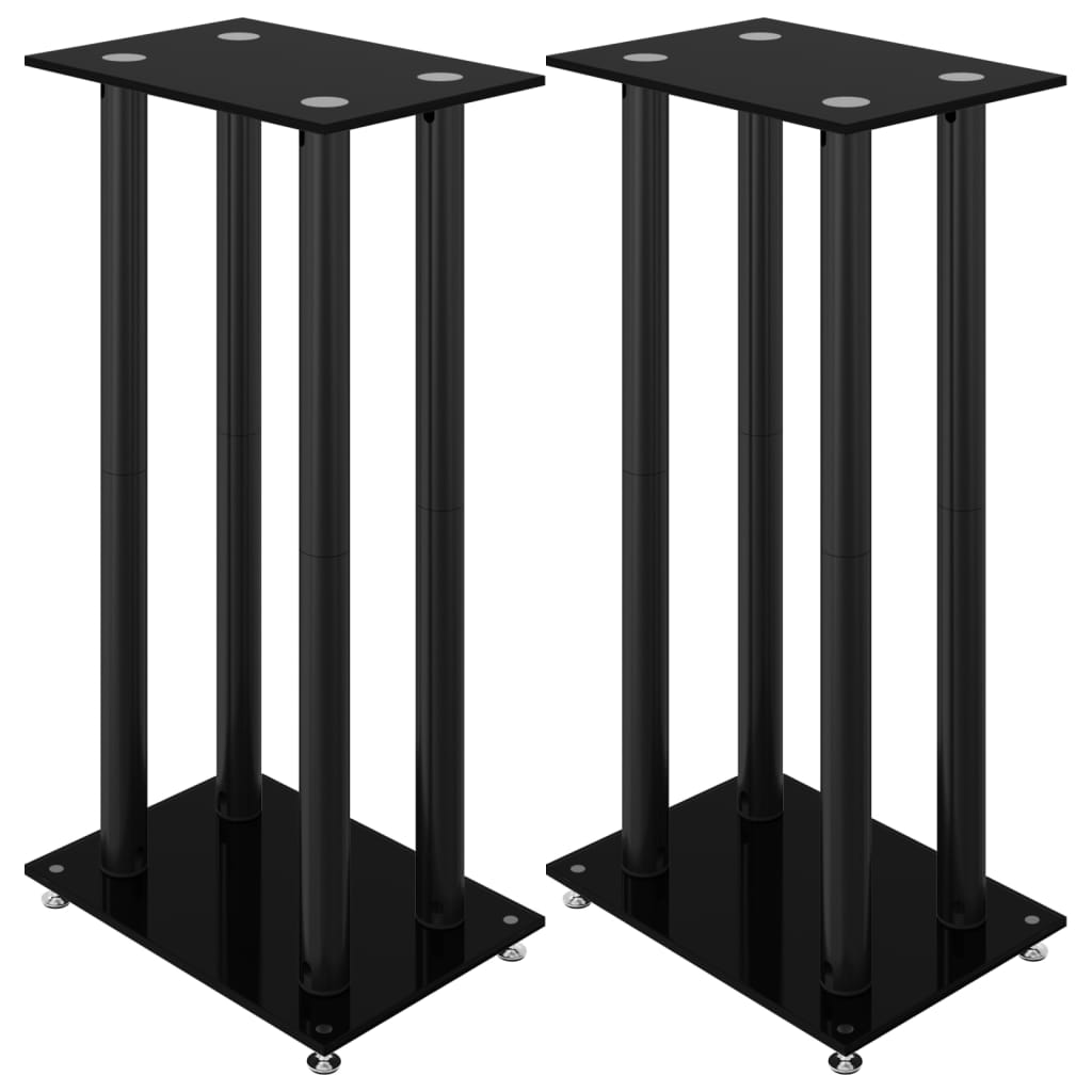 8720845762872_a_en_hd_1 vidaXL Speaker Stands 2 pcs Black Tempered Glass 4 Pillars Design - Image 2