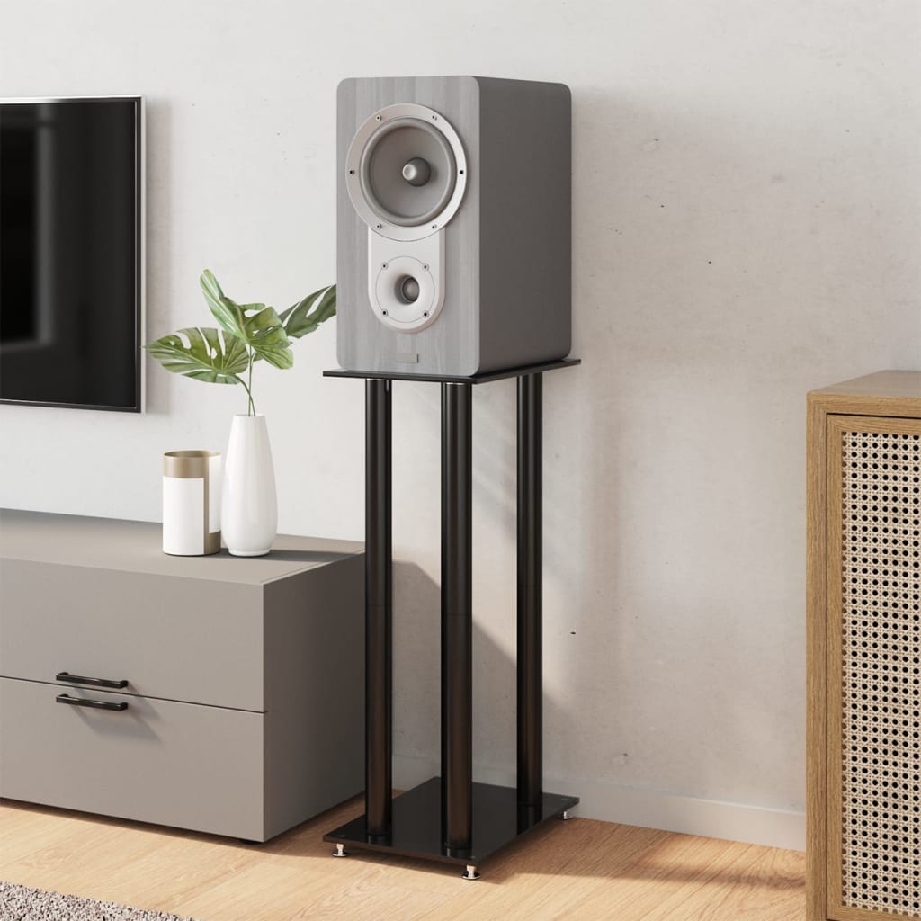 8720845762872_g_en_hd_1 vidaXL Speaker Stands 2 pcs Black Tempered Glass 4 Pillars Design - Image 3
