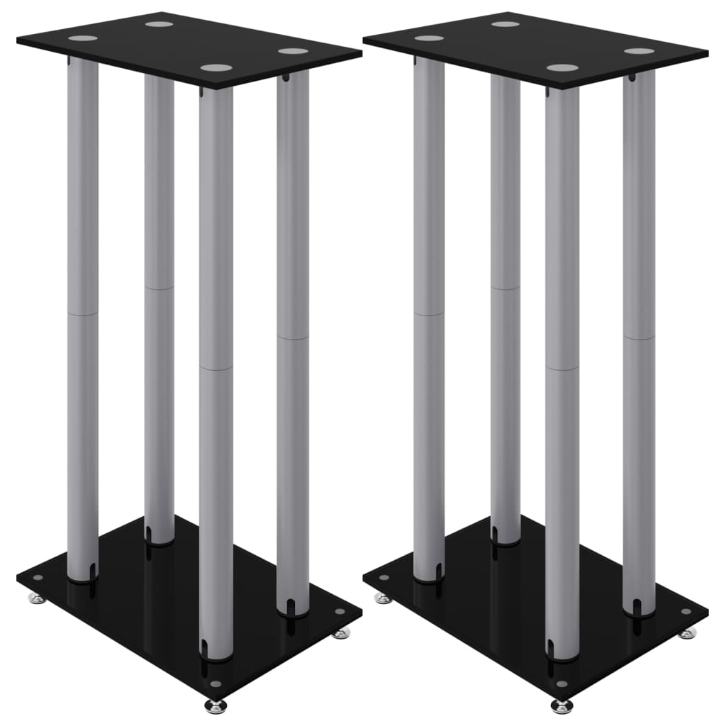 8720845762889_a_en_hd_1 vidaXL Speaker Stands 2 pcs Black&Silver Tempered Glass 4 Pillars Design - Image 2