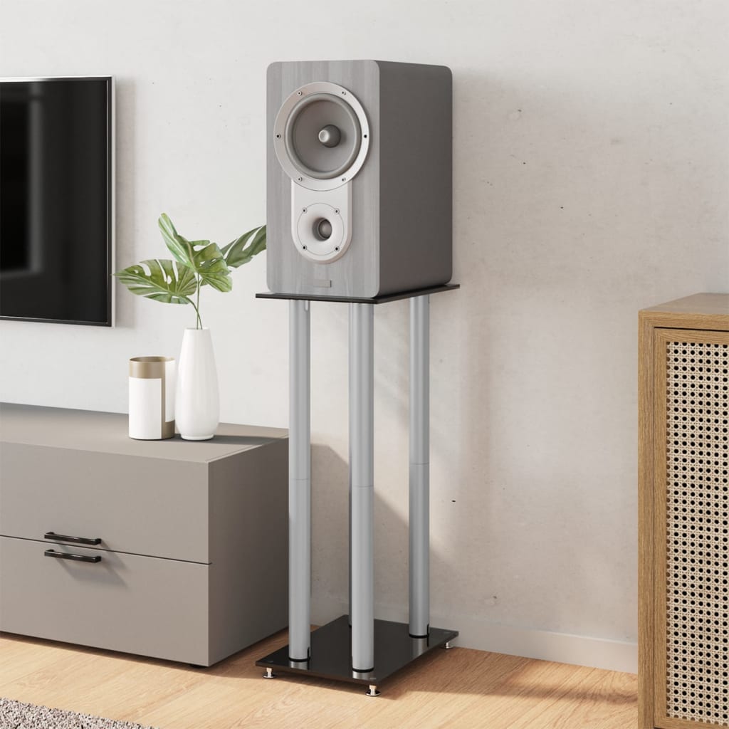 8720845762889_g_en_hd_1 vidaXL Speaker Stands 2 pcs Black&Silver Tempered Glass 4 Pillars Design - Image 3