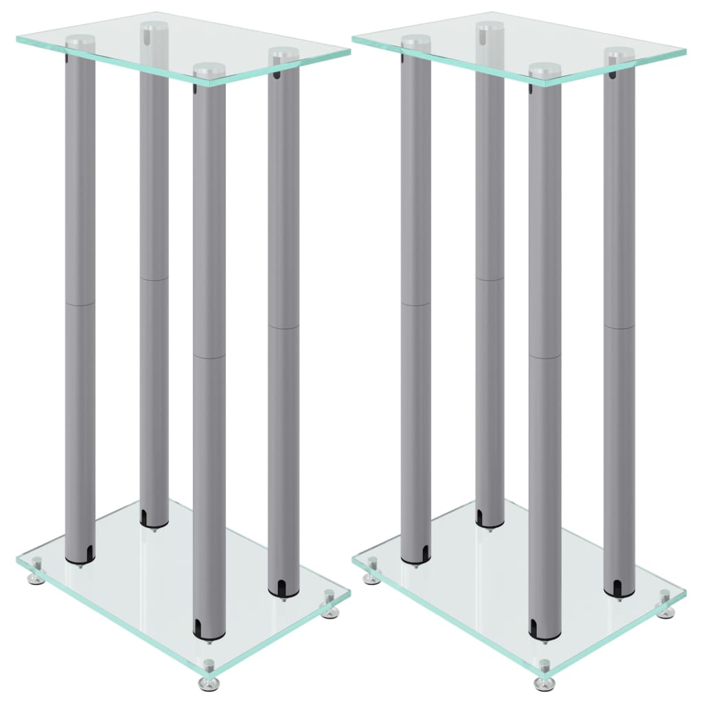 8720845762896_a_en_hd_1 vidaXL Speaker Stands 2pcs Silver Tempered Glass 4 Pillars Design - Image 2