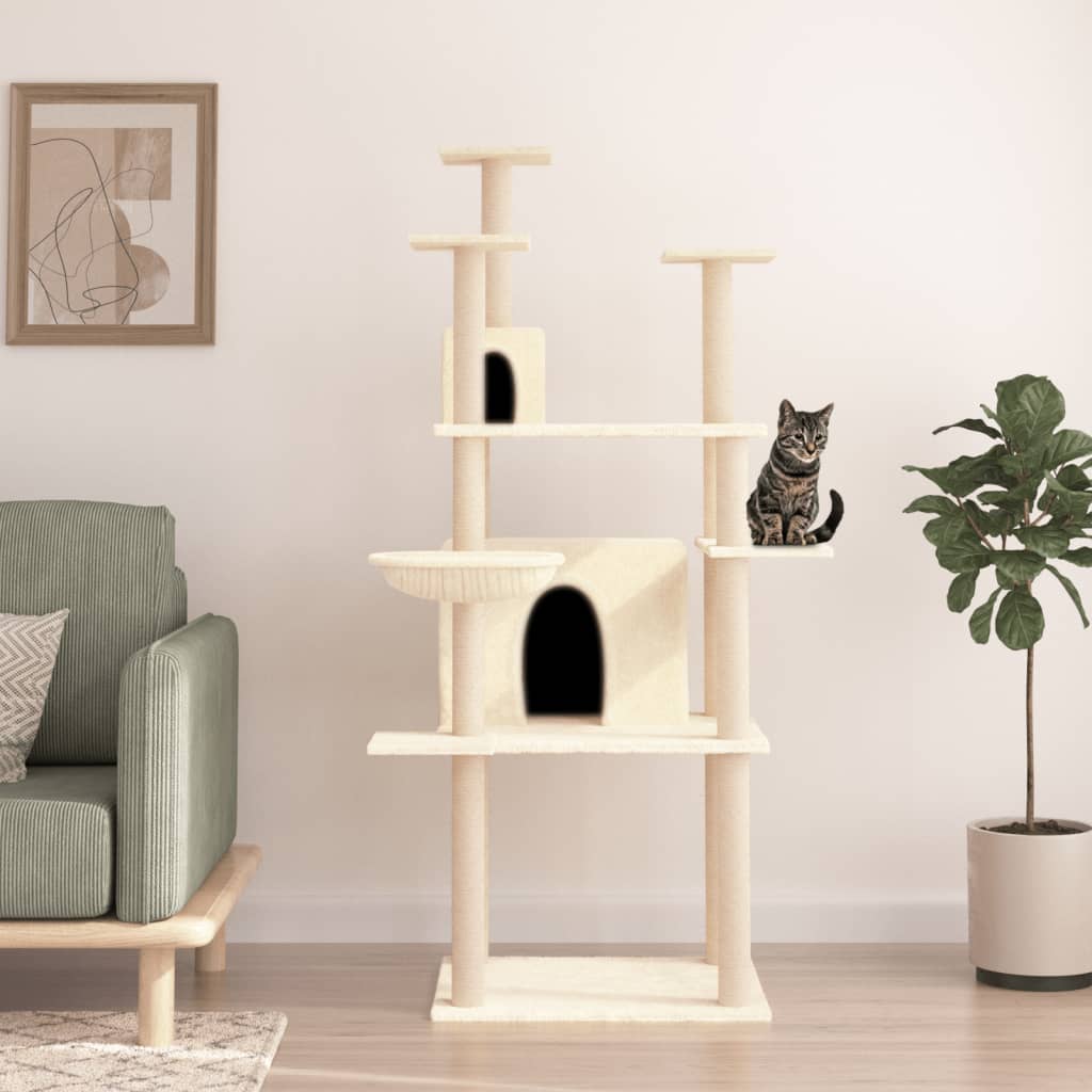 8720845766672_m_en_hd_1 vidaXL Cat Tree with Sisal Scratching Posts Cream 166 cm - Image 1