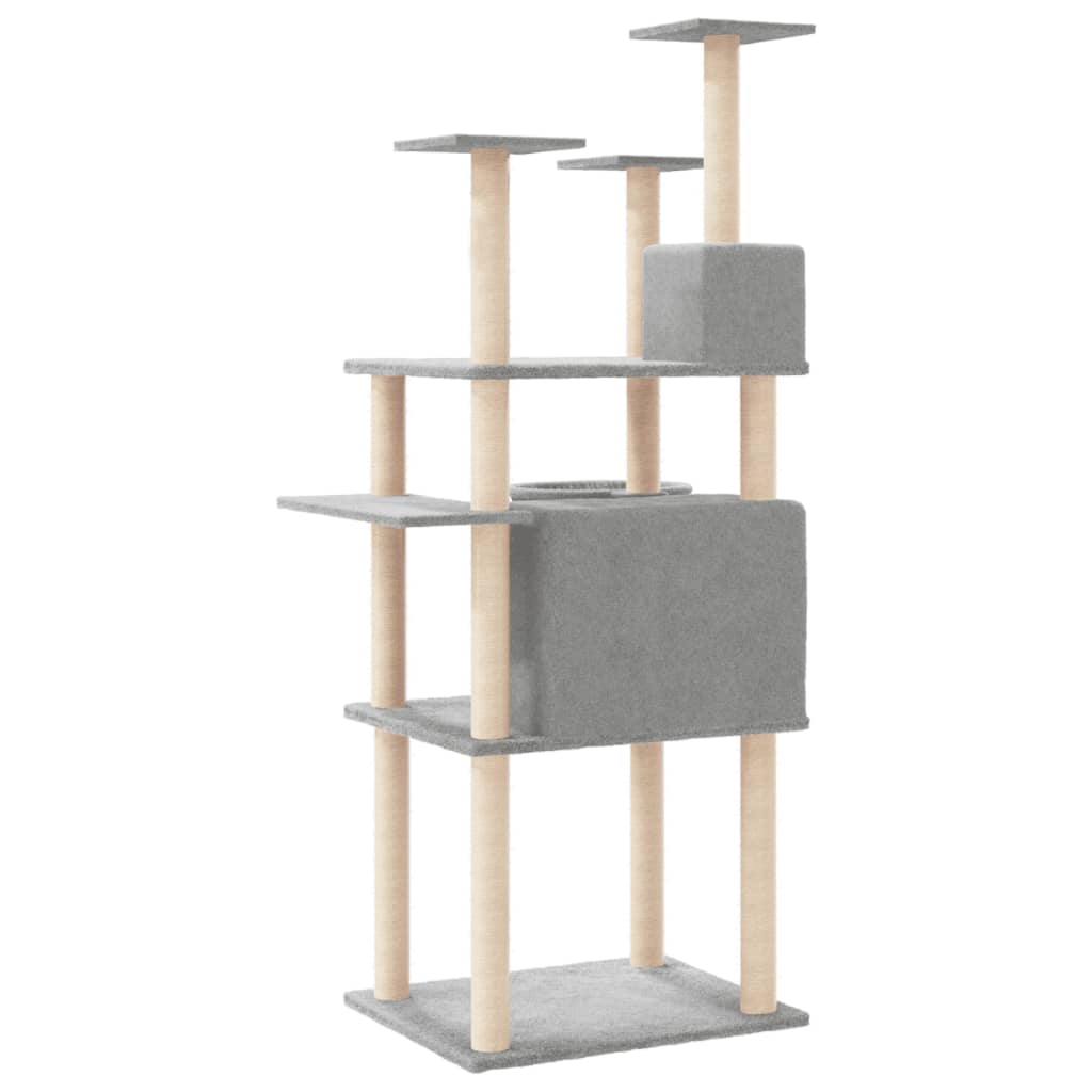 8720845766689_g_en_hd_3 vidaXL Cat Tree with Sisal Scratching Posts Light Grey 166 cm - Image 5