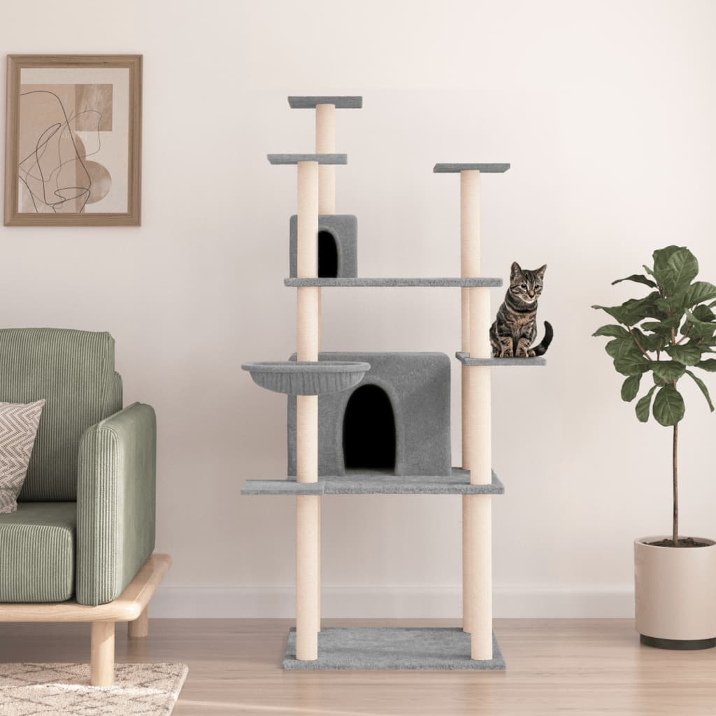 8720845766689_m_en_hd_1 vidaXL Cat Tree with Sisal Scratching Posts Light Grey 166 cm - Image 1