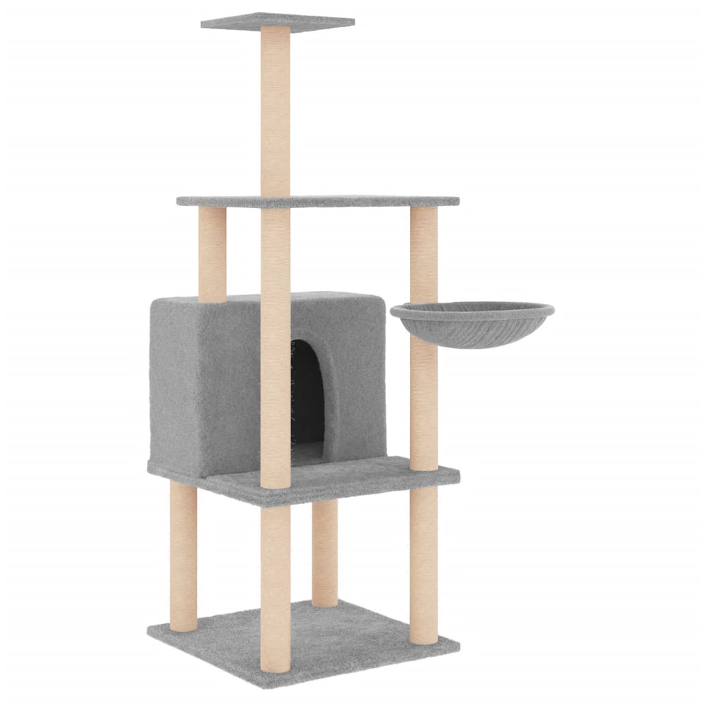 8720845766719_a_en_hd_1 vidaXL Cat Tree with Sisal Scratching Posts Light Grey 132 cm - Image 2