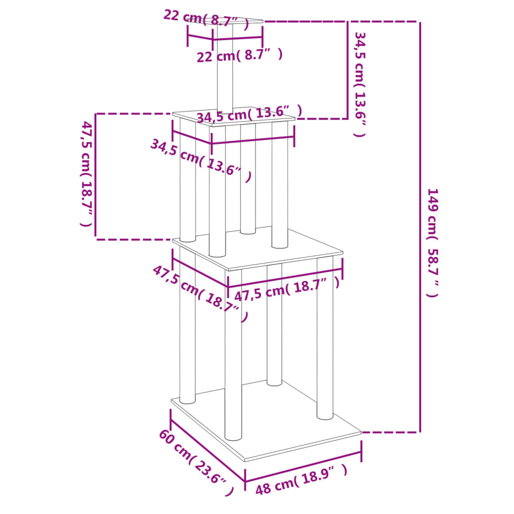 8720845766856_g_en_hd_4 vidaXL Cat Tree with Sisal Scratching Posts Cream 149 cm - Image 6