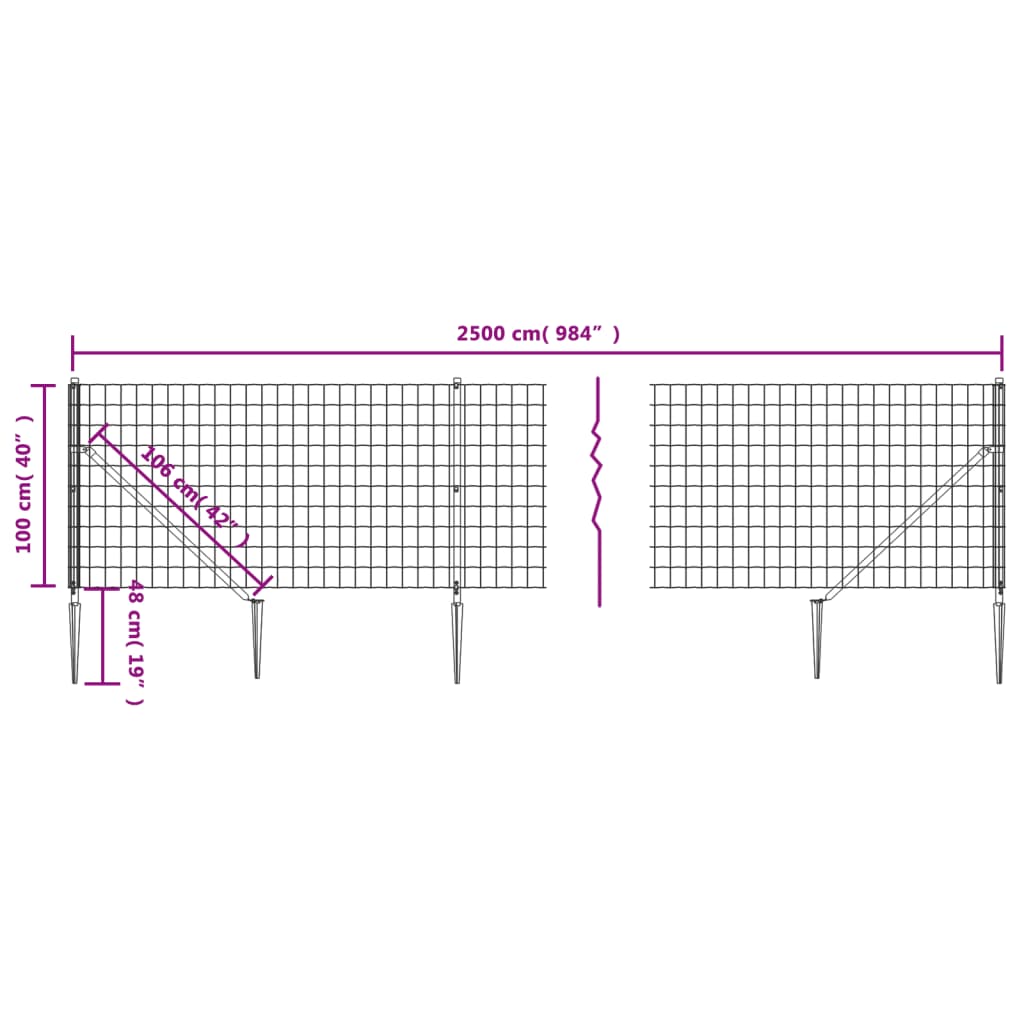 8720845778620_g_en_hd_3 vidaXL Wire Mesh Fence with Spike Anchors Green 1x25 m - Image 5
