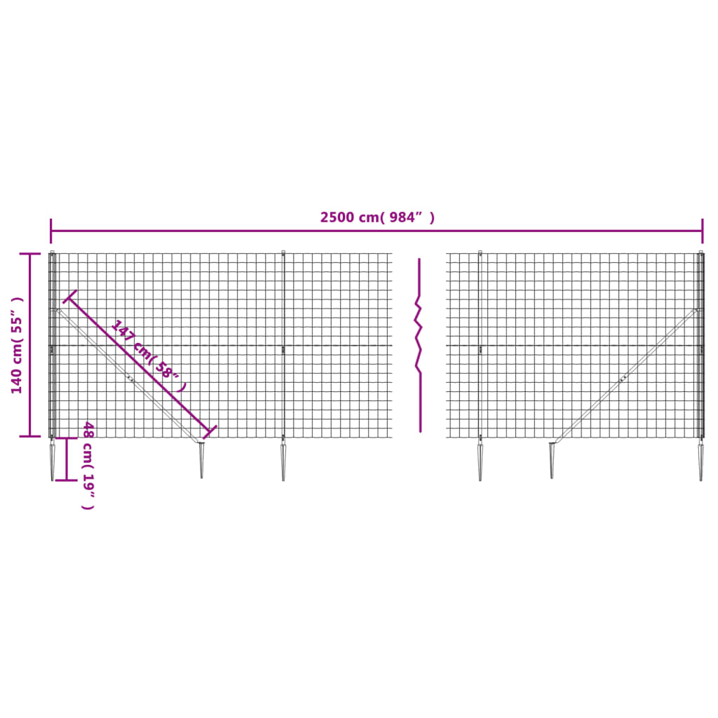 8720845778804_g_en_hd_3 vidaXL Wire Mesh Fence with Spike Anchors Green 1.4x25 m - Image 5
