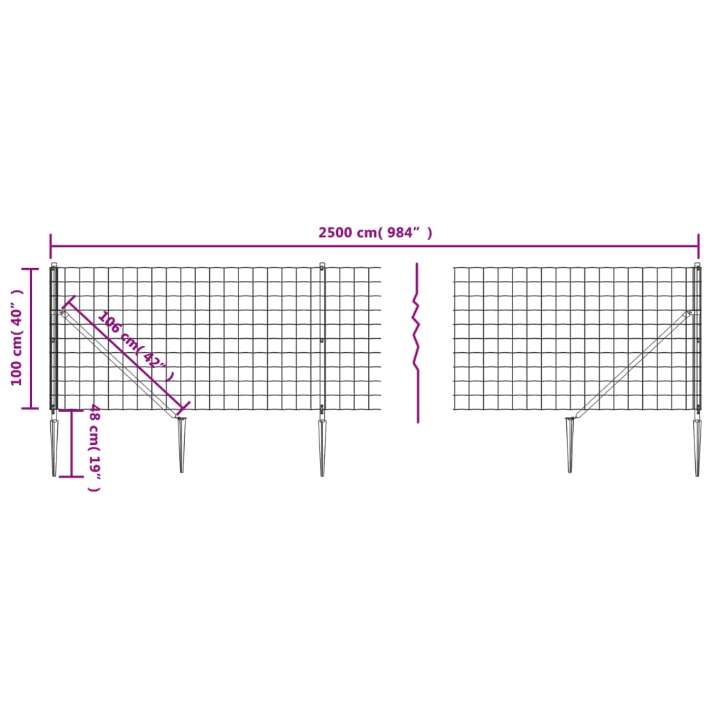 8720845780227_g_en_hd_3 vidaXL Wire Mesh Fence with Spike Anchors Anthracite 1x25 m - Image 5
