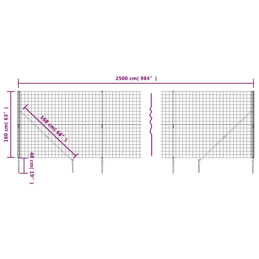 8720845780258_g_en_hd_4 vidaXL Wire Mesh Fence with Spike Anchors Anthracite 1.6x25 m - Image 6
