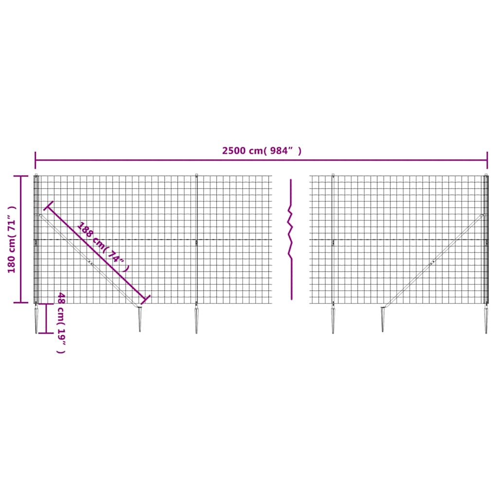 8720845780265_g_en_hd_4 vidaXL Wire Mesh Fence with Spike Anchors Anthracite 1.8x25 m - Image 6