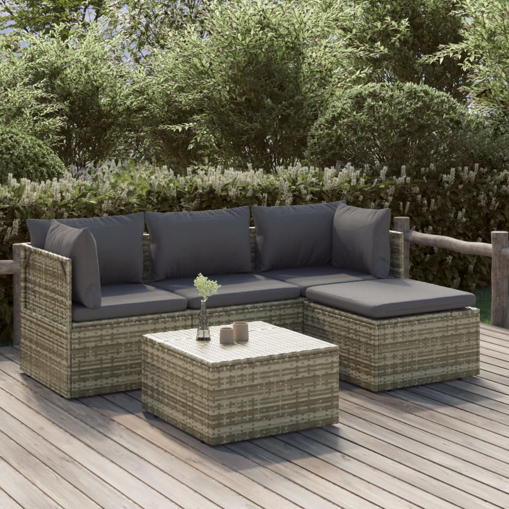 vidaXL 5 Piece Garden Lounge Set with Cushions Grey Poly Rattan