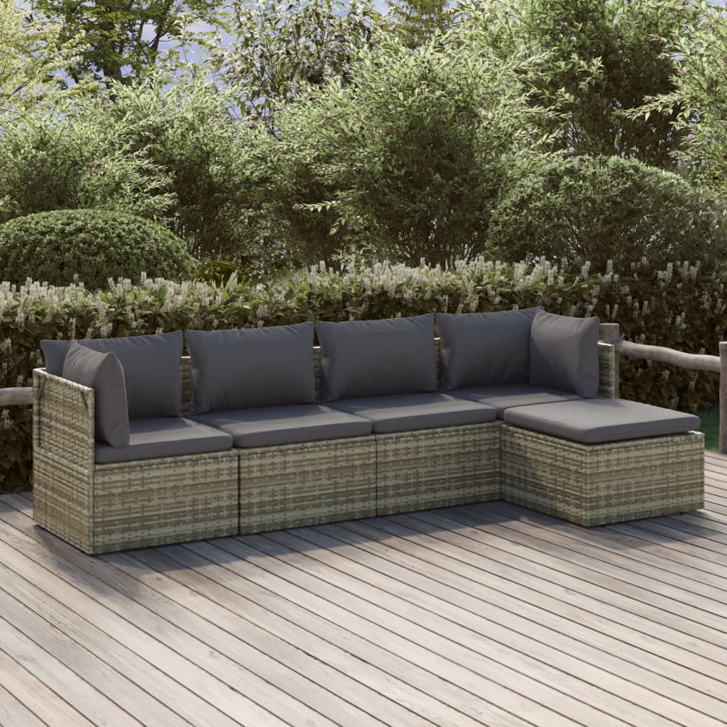 vidaXL 5 Piece Garden Lounge Set with Cushions Grey Poly Rattan