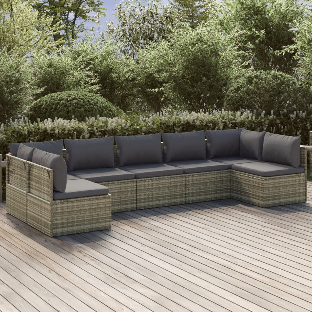 vidaXL 7 Piece Garden Lounge Set with Cushions Grey Poly Rattan