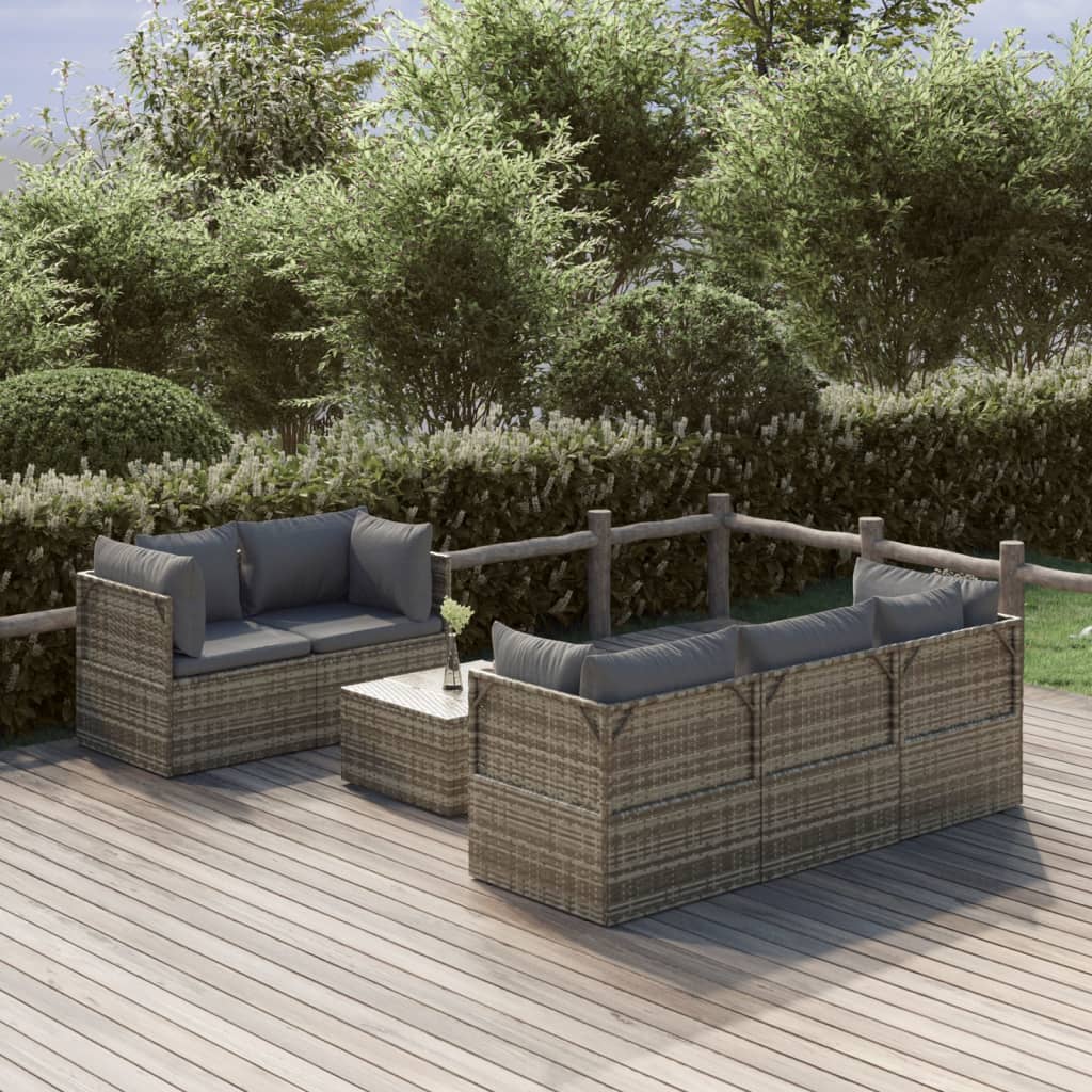 vidaXL 6 Piece Garden Lounge Set with Cushions Grey Poly Rattan