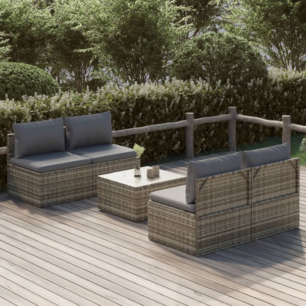 8720845785062_m_en_hd_1 vidaXL 5 Piece Garden Lounge Set with Cushions Grey Poly Rattan - Image 1