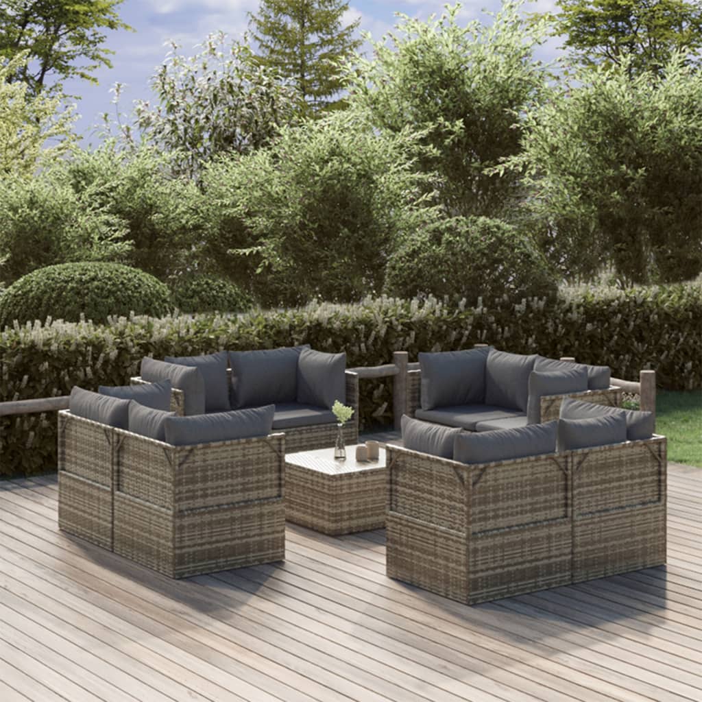8720845785338_m_en_hd_1 vidaXL 9 Piece Garden Lounge Set with Cushions Grey Poly Rattan - Image 1