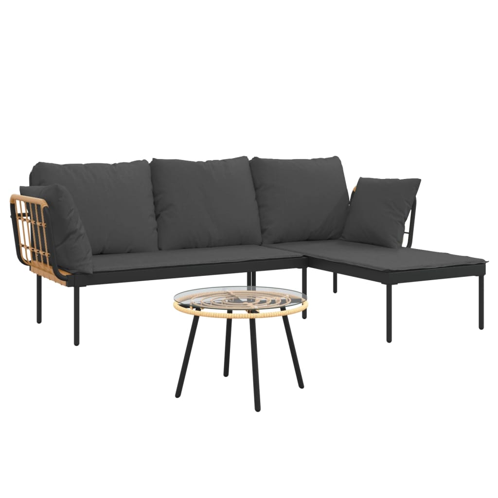 8720845787080_g_en_hd_1 vidaXL 3 Piece Garden Lounge Set with Dark Grey Cushions Poly Rattan - Image 3