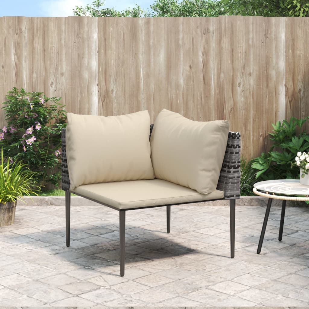 vidaXL Garden Corner Sofa with Cushions Grey Poly Rattan